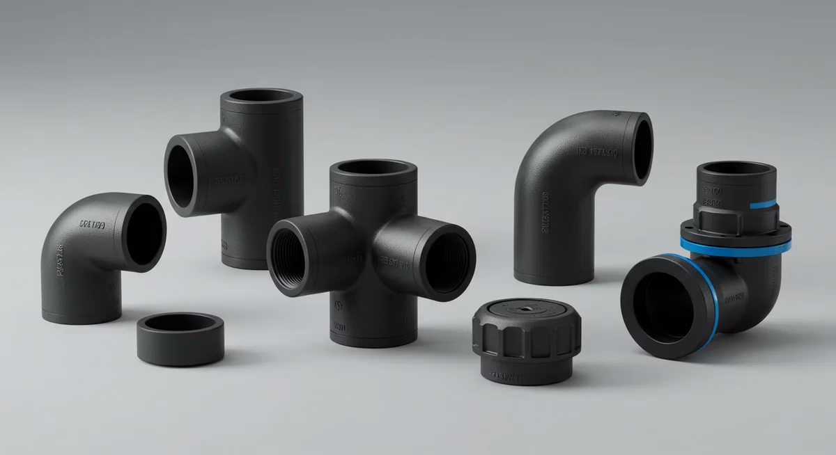 tipos de fittings HDPE PE100 conexões polietileno alta densidade