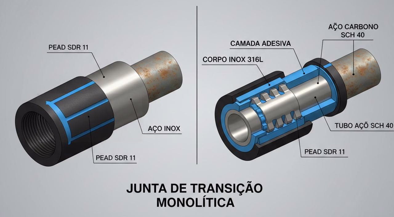 Corte interno junta monolítica aço para PEAD
