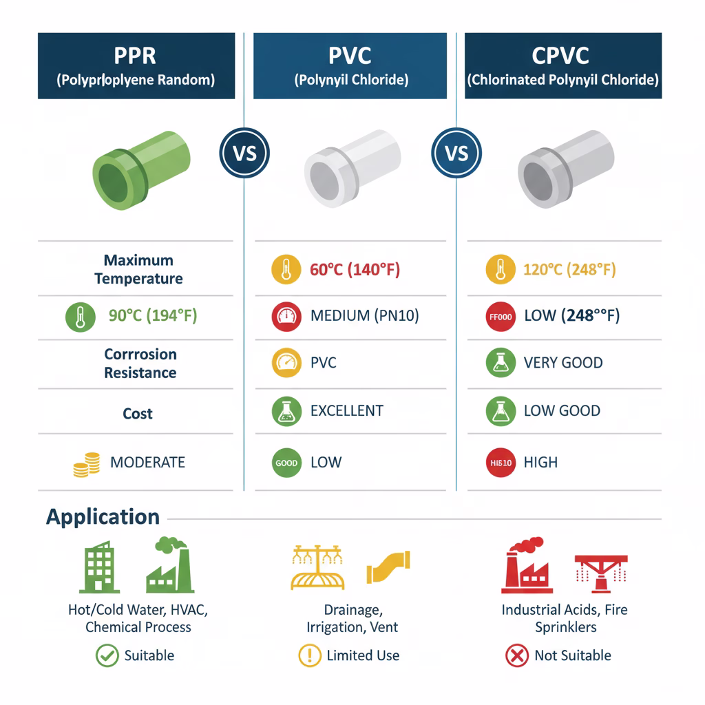 diferença entre tubulação PPR PVC e CPVC comparativo técnico
