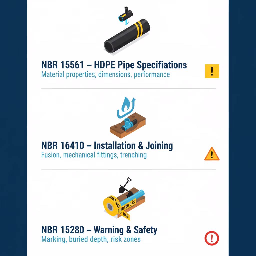 normas ABNT NBR 15561 14462 14390 tubulação PEAD gás Brasil