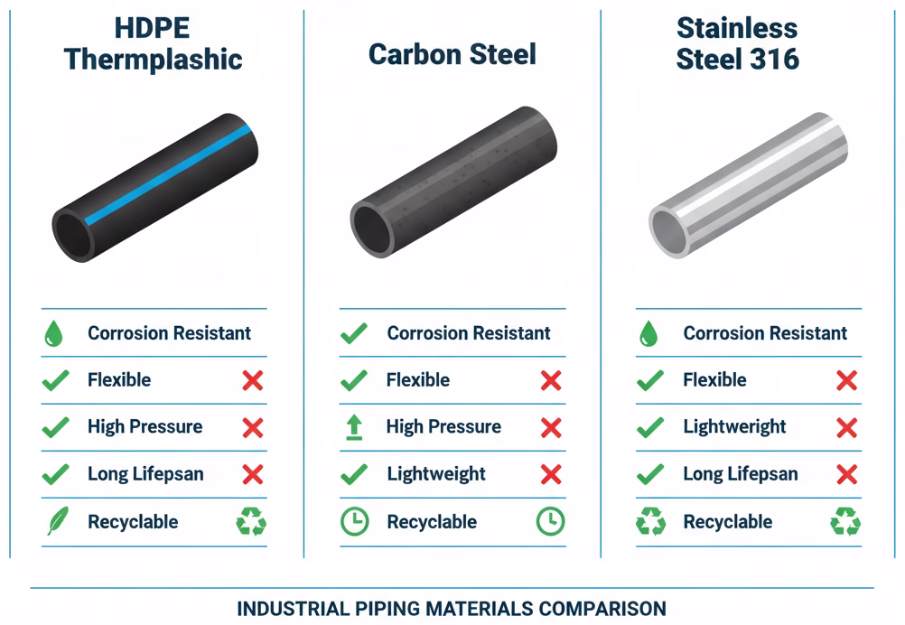 Comparativo de materiais para tubulações industriais PEAD e metálicos