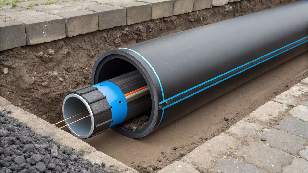 corte transversal tubo PEAD PE 100-RC comparado com tubo PVC
