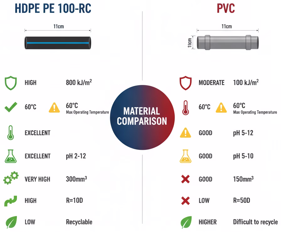 comparativo técnico PEAD versus PVC resistência química temperatura vida útil