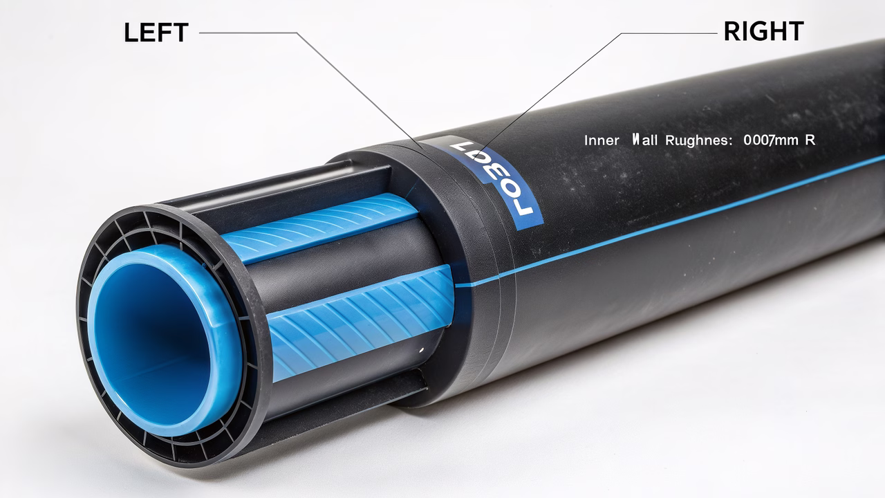 Corte transversal tubo PEAD PE 100-RC estrutura molecular parede interna